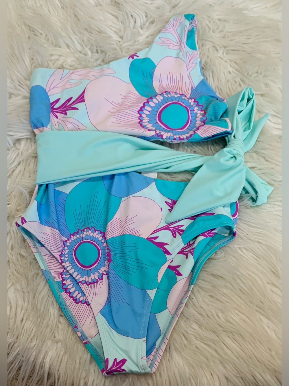 J. Marie Mia Rae Tie Waist One Piece Swimsuit Blue Multicolor Size Small